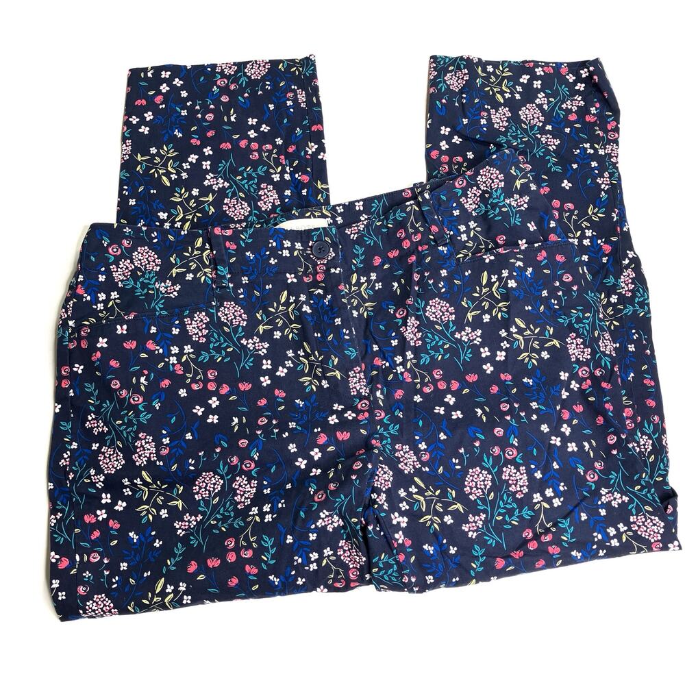 Talbots Outlet Cotton Navy Floral Chino Ankle Capri Pants Womens 12